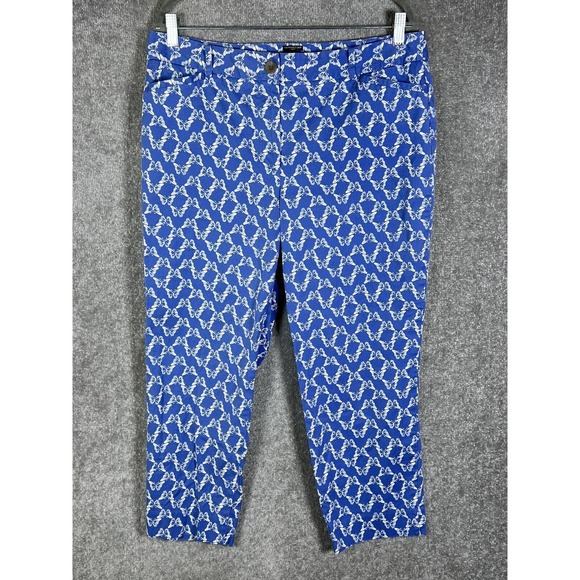 Talbots The Perfect Crop Curvy Blue Butterfly Pants Womens Sz 14 Stretch Pockets - Picture 1 of 16